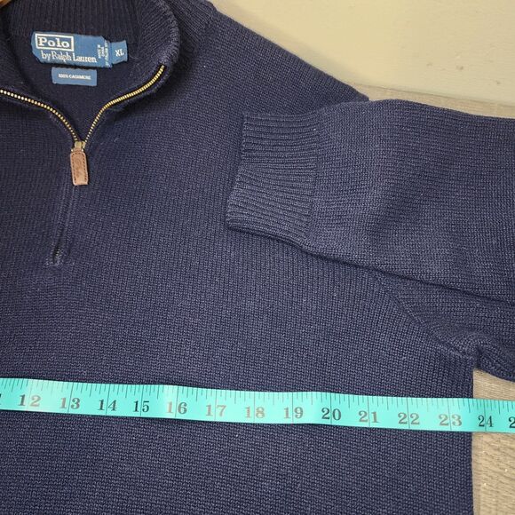 Vtg Polo Ralph Lauren 100% Italian Cashmere 1/4 Zip Sweater Mens Dark Blue - Picture 8 of 9